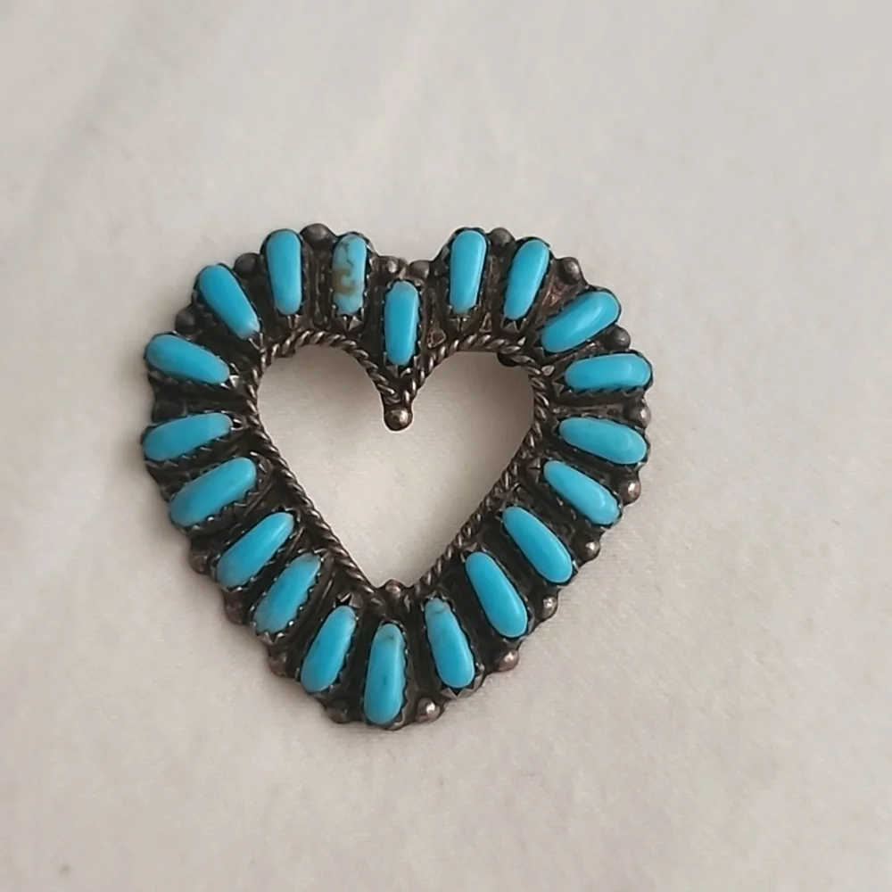 Vintage Zuni Turquoise Sterling Silver Pin / pendant